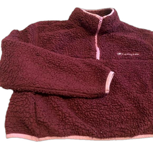 Champion Sherpa Fuzzy Teddy Cropped Purple and Pink Sweater Quarter Zip Winter - Picture 8 of 10